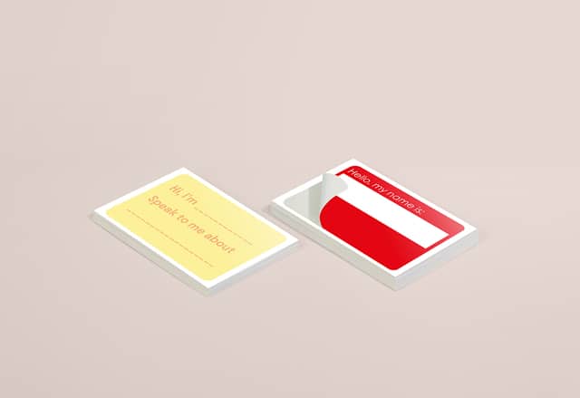 2 custom Name Tags on a beige background