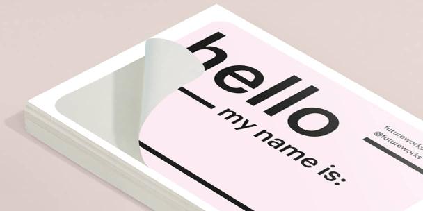 Pile of pink Hello my name is name labels