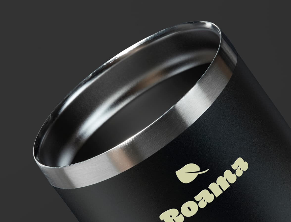 Close up of the lip of the Insulated Tumbler in Jet Black with one-sided printing customisation