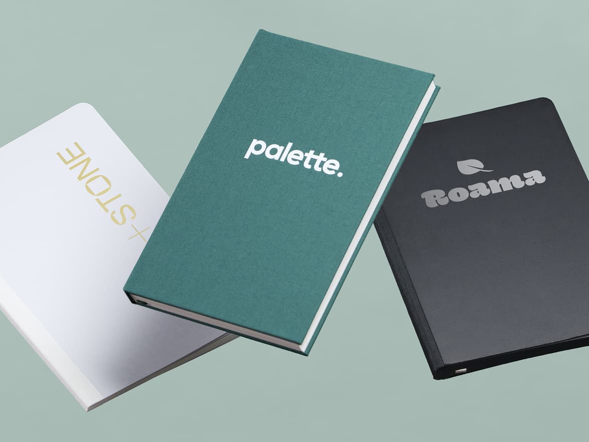 Set of Hardcover and Softcover Notebooks on display