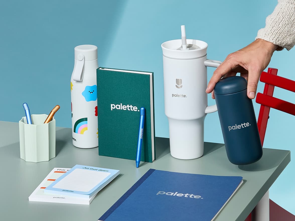 Set of various branded merchandise on display