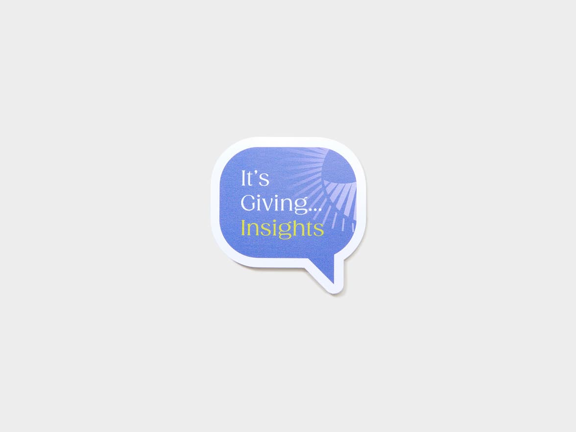 A customized coated sticker in the shape of a speech bubble.