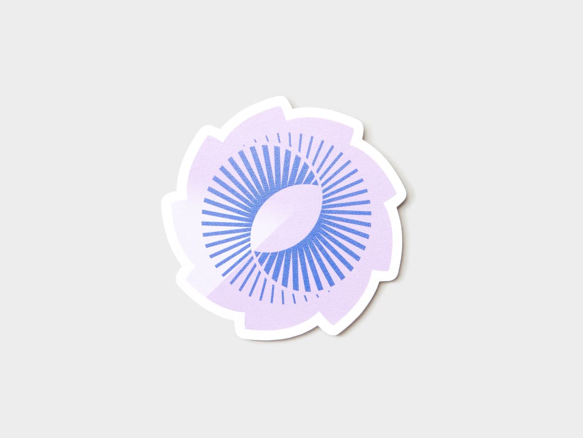 A customized matte paper sticker with the design and shape of a spiral.