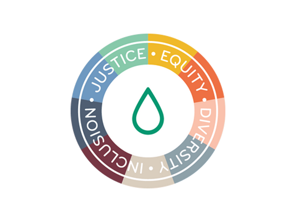 A colorful wheel with 'Justice, Equity, Diversity & Inclusion' surrounding the MOO logo