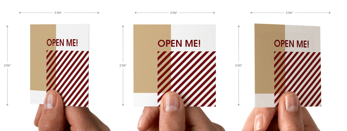 Hand holding square business card at different angles