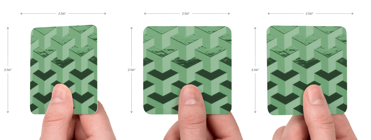 Hand holding 3d design rounded corners business card at different angles