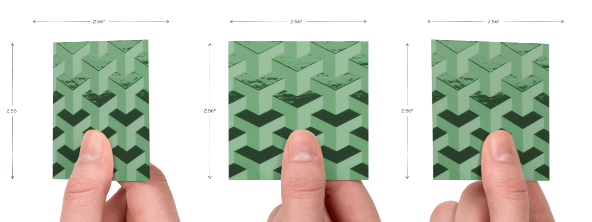 Hand holding 3d design square business card at different angles